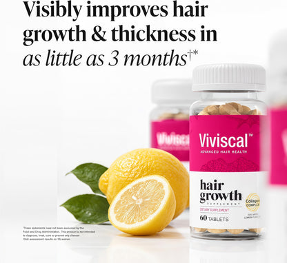 Viviscal Hair Growth Supplements for Women, 60 Tablets, 1 Month Thicker, Fuller Hair Support for Women with Biotin & Marine Collagen, Helps Reduce Hair Shedding, Drug Free